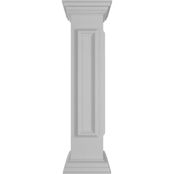 Ekena Millwork Corner 40 in. x 8 in. White Box Newel Post with Panel, Flat Capital and Base Trim (Installation Kit Included)