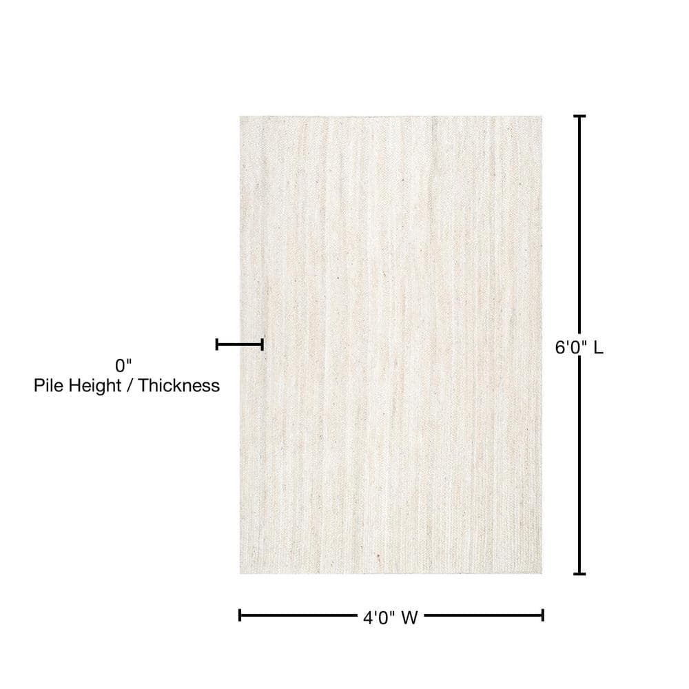 Hand-Braided Off White Jute 4' x 6' Reversible Area Rug