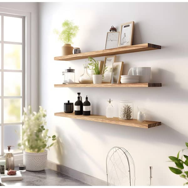 47.6 in. W x 6 in. D Light Walnut Floating Shelves Decorative Wall Shelf (Set of 4)