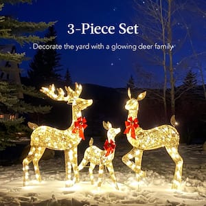 60 in. LED Metal Deer Family Christmas Yard Decoration