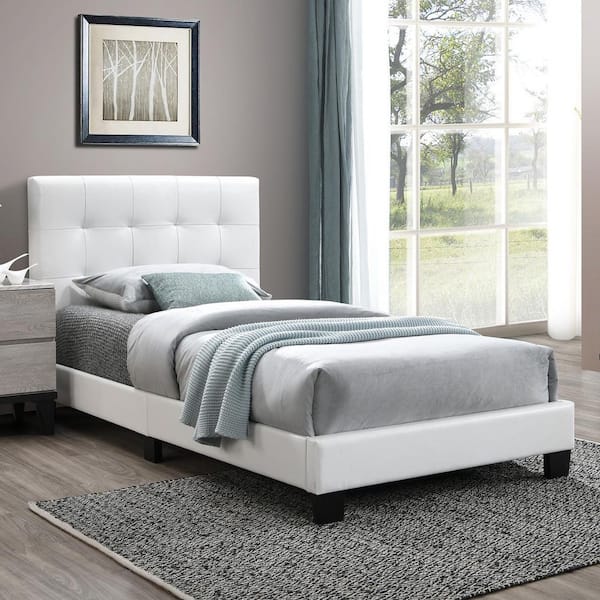 Faux Leather Upholstered Twin Bed in White