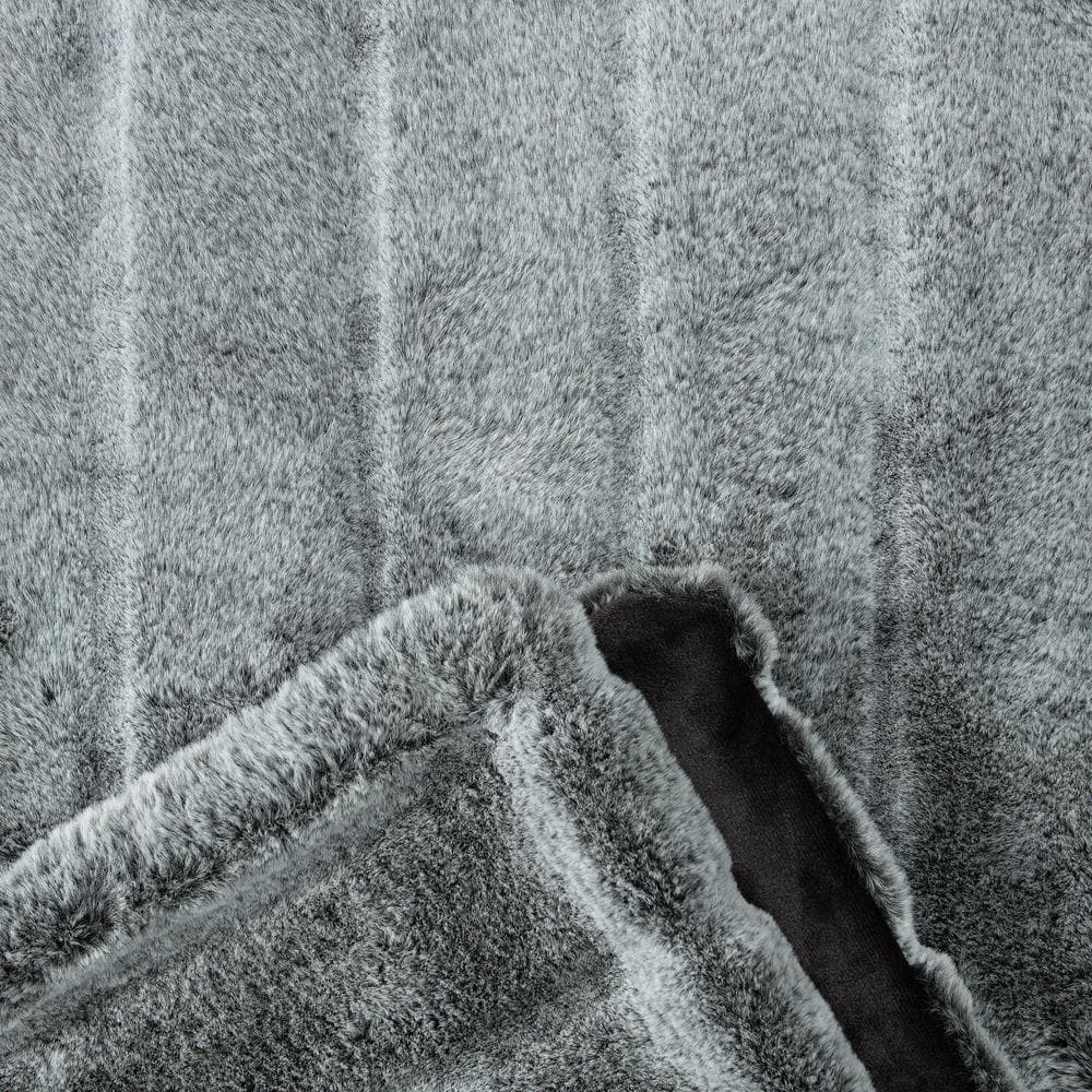 Gray Faux Fur and Mink Reversible Throw Blanket 50x65 Inches