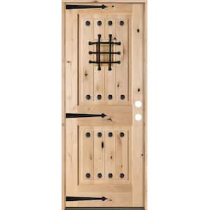30 in. x 80 in. Mediterranean Knotty Alder Square Top Left-Hand Inswing Unfinished Wood Single Prehung Front Door