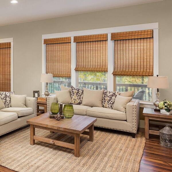 Chicology Cut-to-Size Belmon Puritan Pine Cordless Light Filtering Bamboo Roman Shade 41.5 in. W x 72 in. L