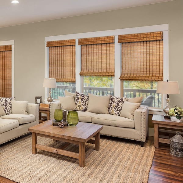 Chicology Cut-to-Size Belmon Puritan Pine Cordless Light Filtering Bamboo Roman Shade 67.5 in. W x 72 in. L
