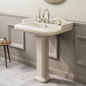 23 in. W x 19 in. D Biscuit Vitreous China Rectangular Pedestal Bathroom Sink With 4 in. Centerset Faucet Holes