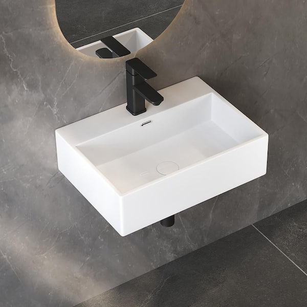 Siena 20 in. W x 15 in. D x 6 in. H Wall Mounted Bathroom Sink w/ Overflow Hole and Faucet Hole in White Vitreous China