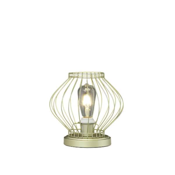 9 in. Gold Industrial Cage Uplight Table Lamp, Modern Farmhouse Accent Lighting for Shelves and Console Tables