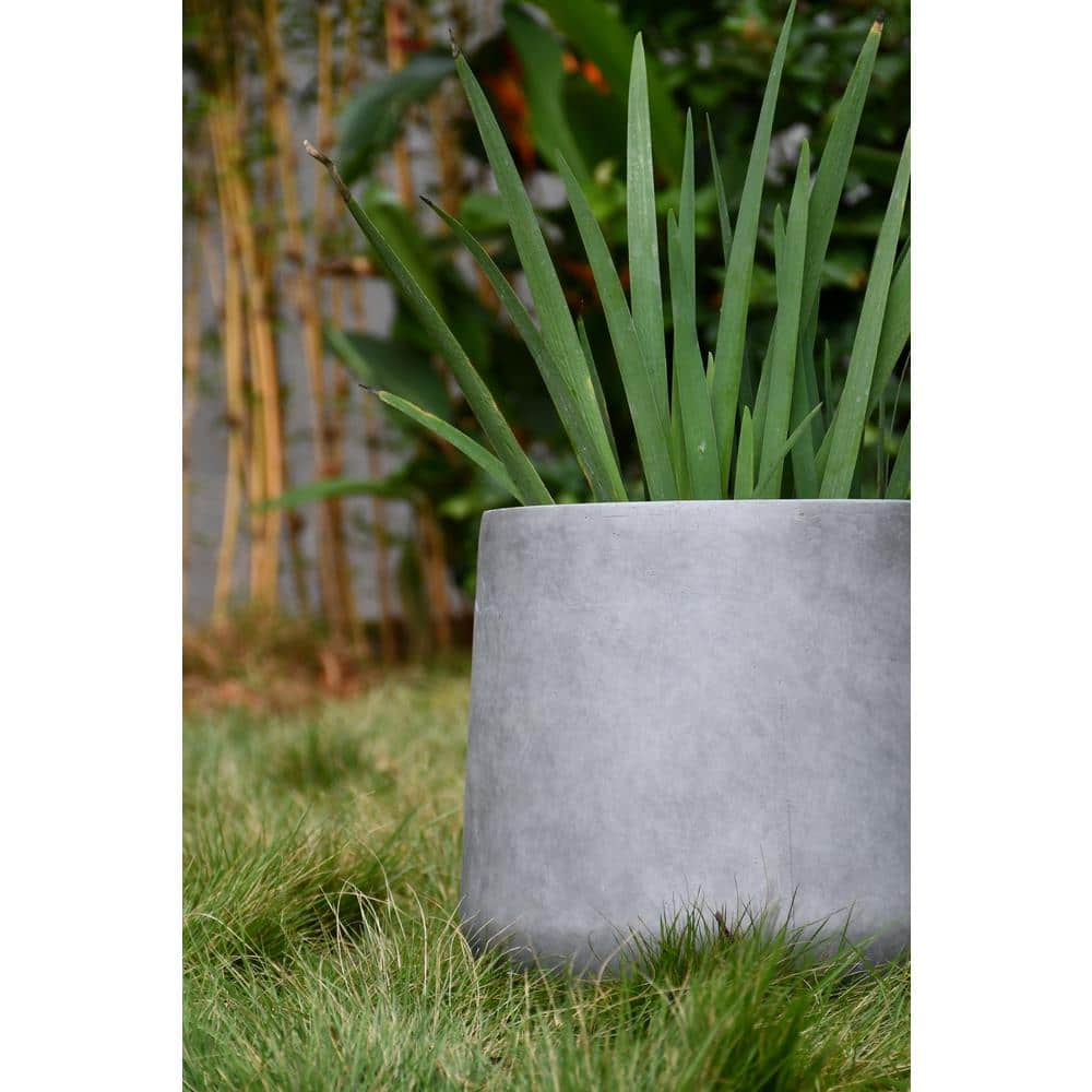 Large Gray Lightweight Concrete Round Planter for Indoor/Outdoor Use