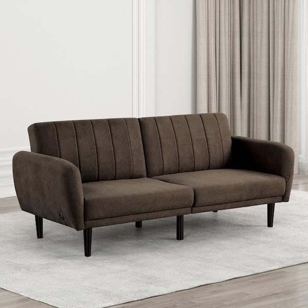Furniture of America Alkent 81 in. Brown Solid Fabric Full Size Sofa Bed with Soft Flared Arms