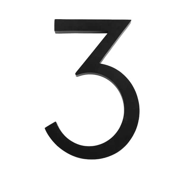 8 in. Matte Black Aluminum Floating or Flat Modern House Number 3