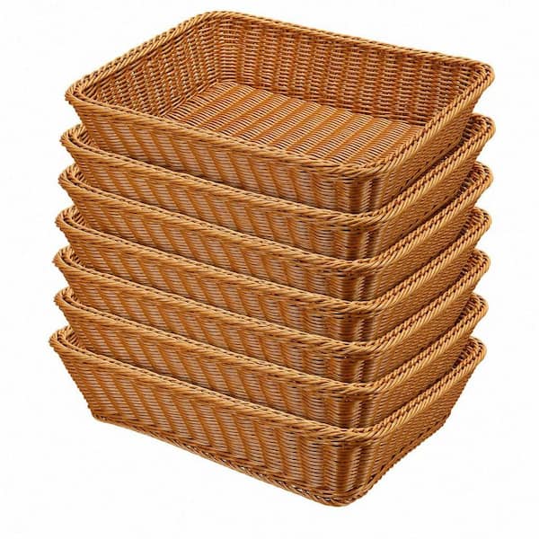 6 Pack 15.8 in. Wicker Bread Baskets, Woven Serving Basket for Gifts Poly Wicker Storage Rectangle Rattan Display Trays