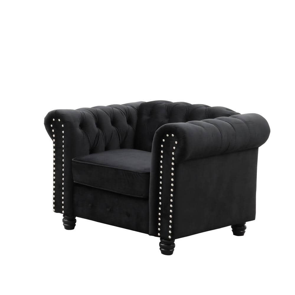 Best Master Furniture Romeo 35 in. Black Velvet Tufted Arm Chair ...