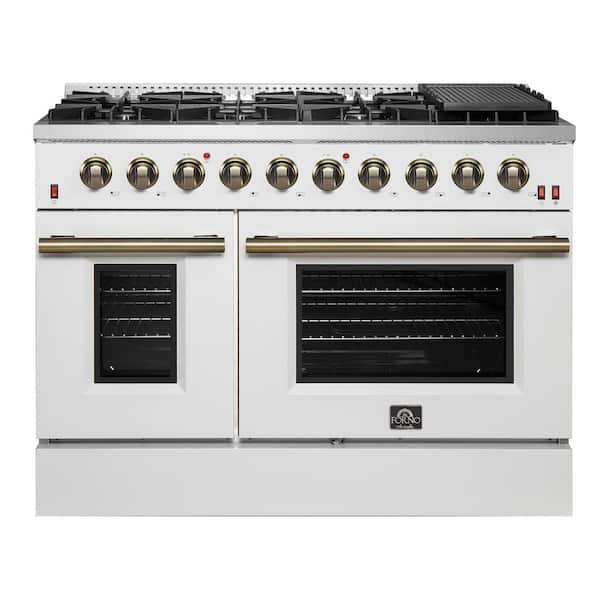 Forno 48 in. 6.58 cu. ft. Freestanding Double Oven Gas Range with 8 Italian Burners in. Stainless Steel with White Door