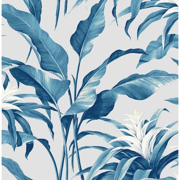 STACY GARCIA HOME 30.75 sq. ft. Blue Lagoon and Grey Palma Vinyl Peel and Stick Wallpaper Roll