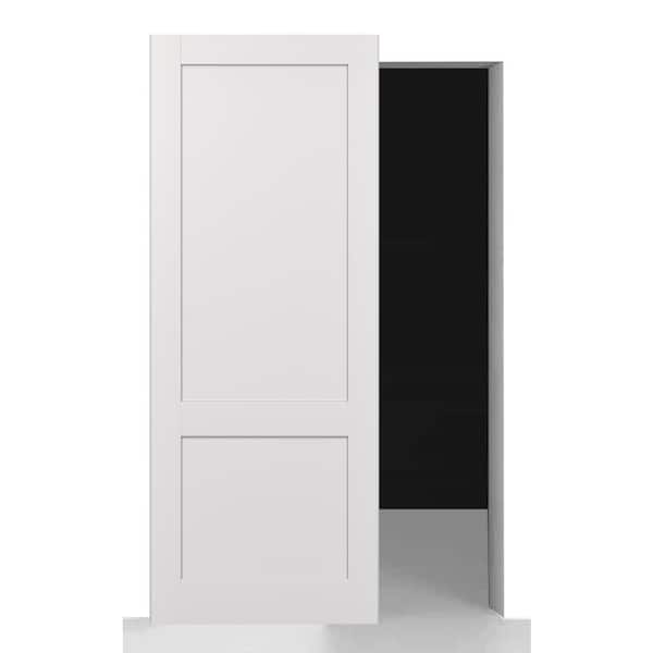 Belldinni Shaker 2-Panel 24 in. x 84 in. Snow White Composite Wood Hidden w/Base Board Sliding Barn Door with Hardware Kit