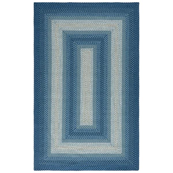 Braided Navy/Gray 8 ft. x 10 ft. Machine Washable Border Solid Color Interlace Area Rug