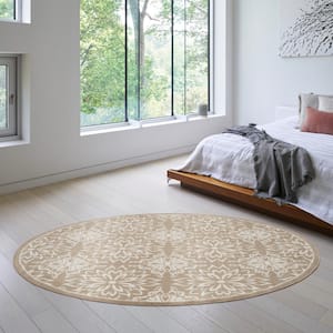 Jubilant Taupe 8 ft. x 8 ft. Floral Transitional Round Area Rug