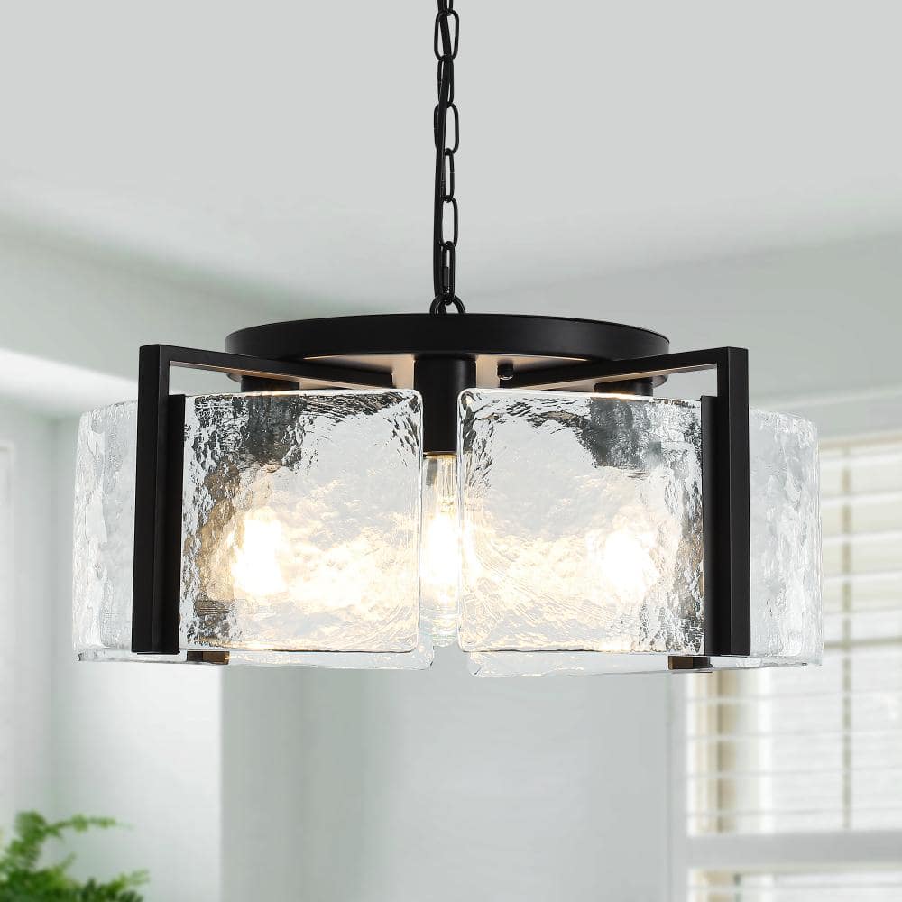 4-Light Black Textured Glass Chandelier with E26 Base for Dining Room, Entryway or Living Room, Adjustable Height price history on PriceWatchPro
