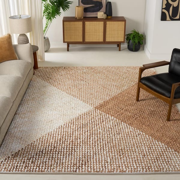 Natural Fiber 9 ft. x 12 ft. Natural/Bleach Geometric Woven Abstract Area Rug