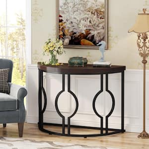 Turrella 43 in. Brown Half-Moon Wood Console Table for Entryway, Industrial Semi Circle Sofa Table for Living Room