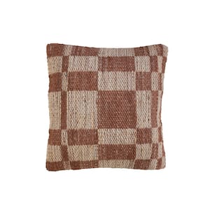 Brown & Natural Color Square Pattern Polyester Waffle 20 in. x 20 in. Throw Pillow