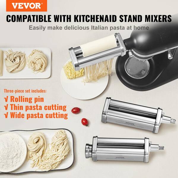 VEVOR Stainless Steel Pasta Roller Cutter Attachment KitchenAid Stand Mixer  8-Adjustable Thickness Knob Pasta Maker (3-Pieces) YDLMGL3JT000SQV28V0 -  The Home Depot