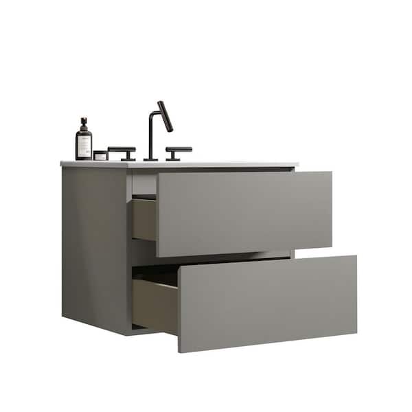 Ziyudura 24 in. Single Sink Floating Grey Bath Vanity with White