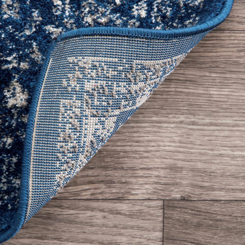 Dark Blue Medallion Synthetic Square Area Rug 8' x 8'