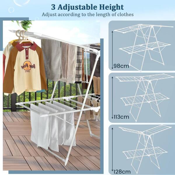 2-Level Foldable Clothes Drying with Height-Adjustable Gullwing