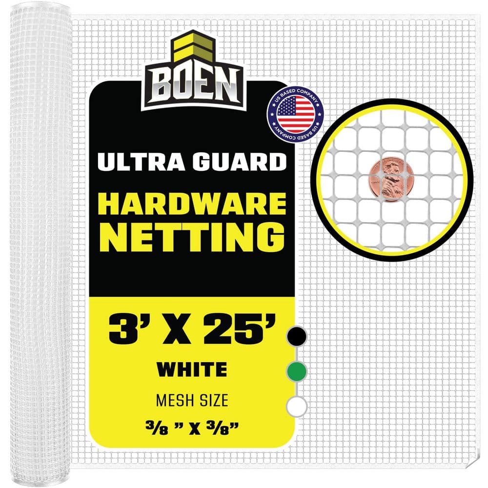 3 ft. x 25 ft. White Plastic Hardware Net
