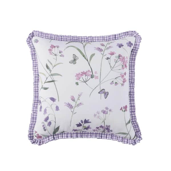 Unbranded Nola Lilac Polyester Floral 18 in. sq. Decorative Throw Pillow 18 in. L x 18 in. W