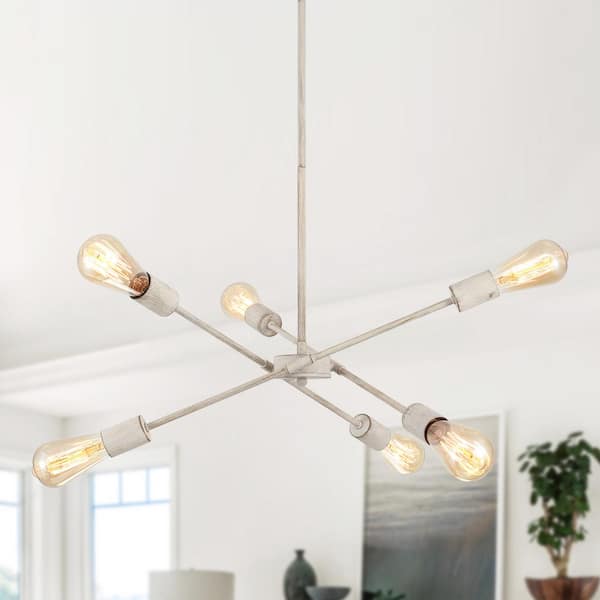 ZJVAIVE 6-Light Antique Gray Adjustable Linear Sputnik Chandelier Lighting for Kitchen Island