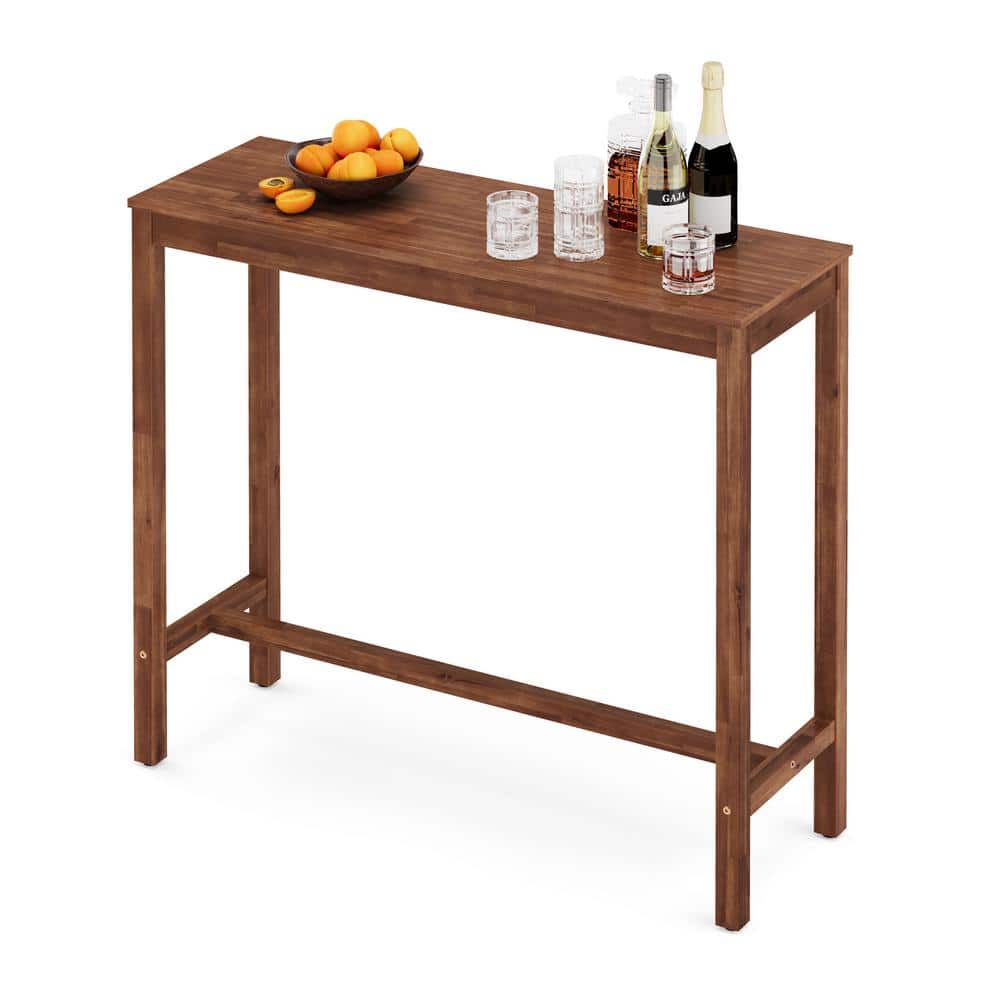 cozyman 45 in. Teak Outdoor Bar Table Acacia Wood Outdoor Dining Table