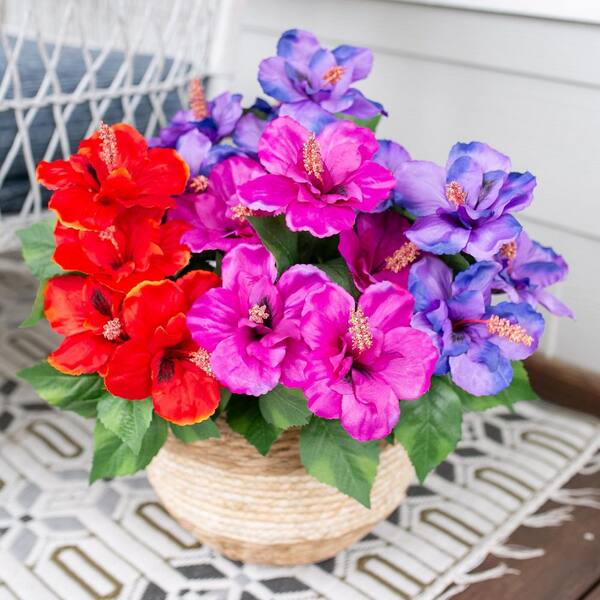 4 Pack Artificial Hibiscus Mix Color Family UV Resistant
