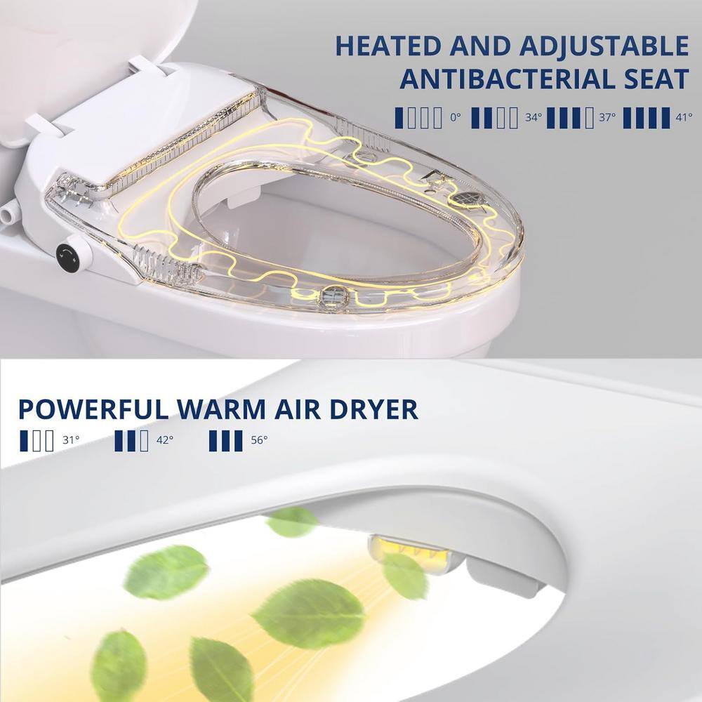 White Elongated Electric Heated Bidet Toilet Seat with Night Light