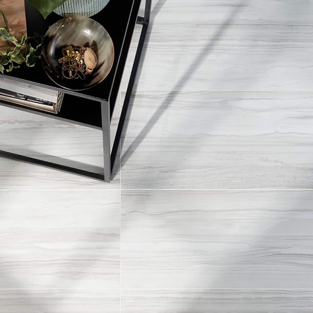 Luminus White Polished Marble Look Large Format Porcelain Tile