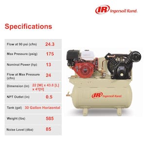 Type 30 Reciprocating 30 Gal. 175 Max PSI, 13 HP Honda Gas Truck Mount Air Compressor 24.3 cfm @ 90 psi