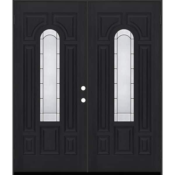 Regency 72 in. x 80 in. CenterLite Empire Deco Glass RHOS Onyx Fiberglass Double Prehung Front Door with 6-9/16 Jamb