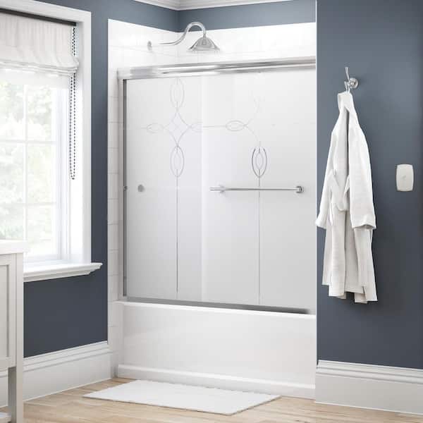 Delta Traditional 59-3/8 x 58-1/8 in. Semi-Frameless Sliding Bathtub Door in Chrome with 1/4 in. Tempered Tranquility Glass