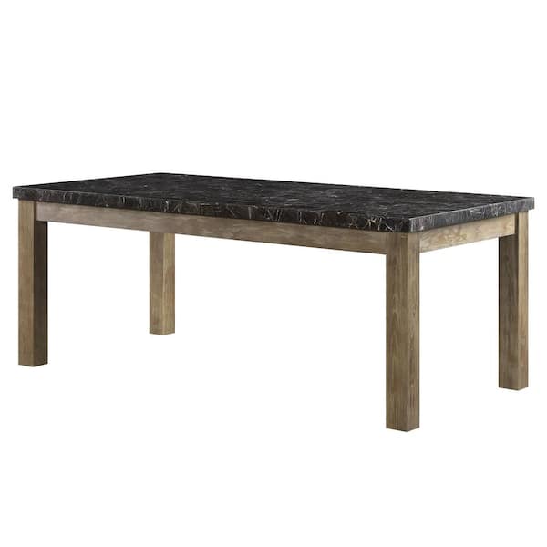 Acme Furniture Charnell Transitional Style Oak Finish Marble Top 78 in. 4 Legs Dining Table Seats 8