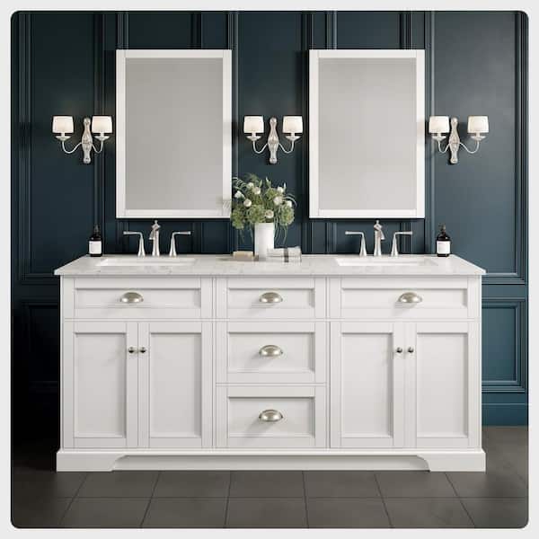 Eviva Epic 72 in. Double Sink White Bath Vanity with White Carrara Quartz Top (Assembled)