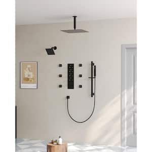 15-Spray Patterns 16 and 6 in. Square Ceiling and Wall Mount Dual Shower Head in Matte Black (Valve Included)