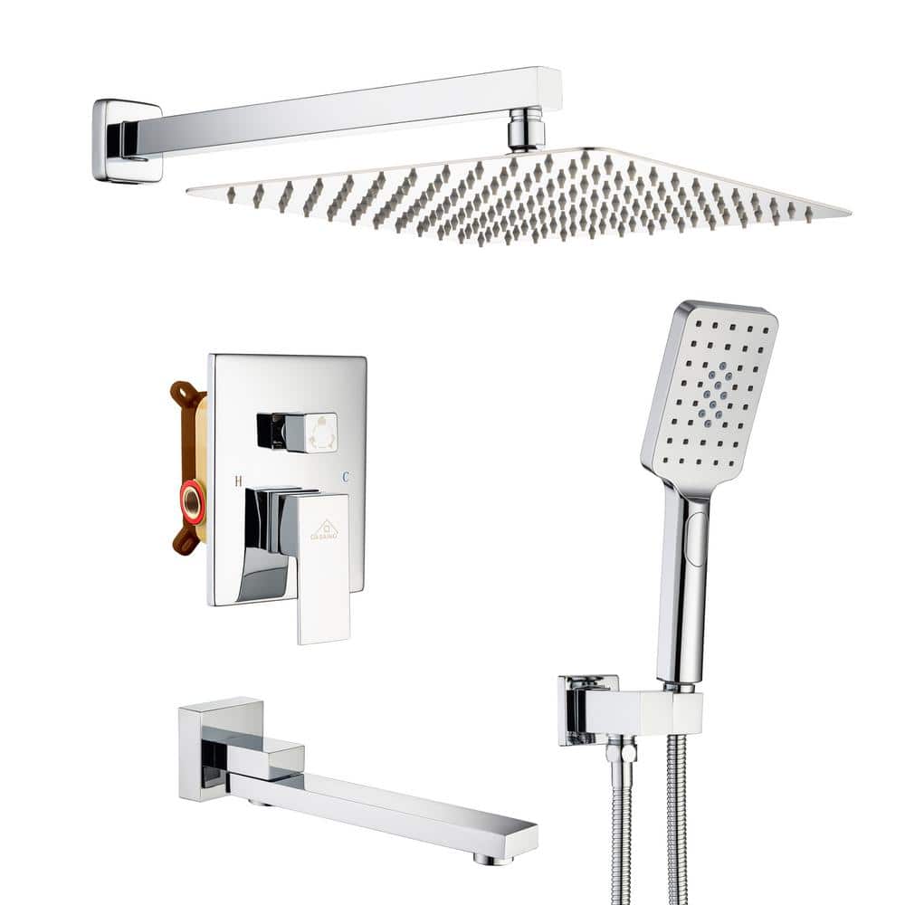 Chrome 10" Square Wall Mounted Rainfall Shower System with Handheld