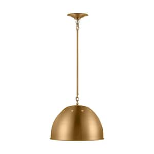 Robbie 15.375 in. W x 13.25 in. H 1-Light Burnished Brass Transitional Large Pendant Light with Steel Shade