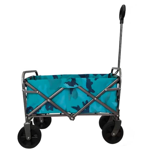 Tunearary 110 lbs. Capacity 2 cu. ft. Folding Fabric Utility Wagon Beach Serving Shopping Trolley Garden Cart (Navy)