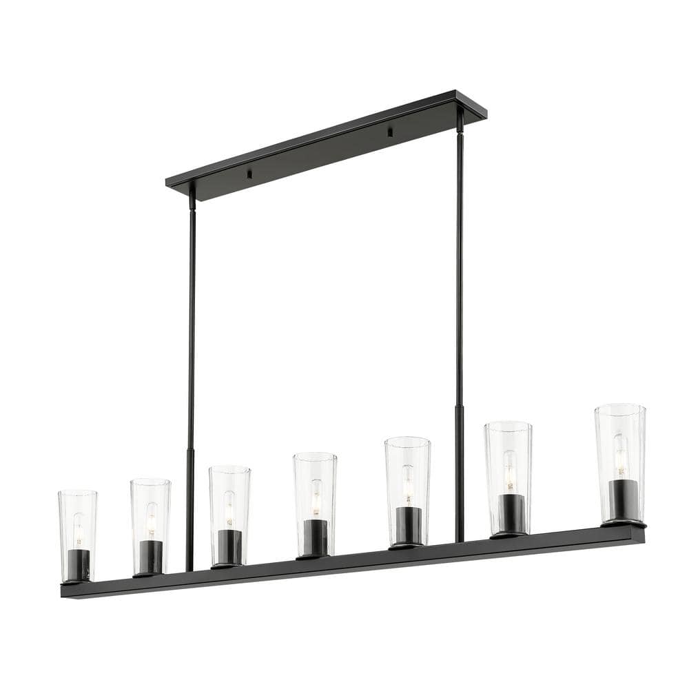 Matte Black 7-Light Linear Chandelier with Tapered Glass Shades