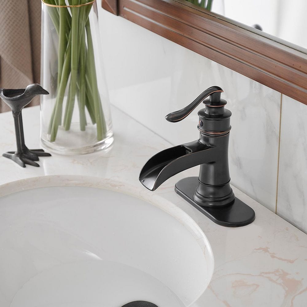Oil Rubbed Bronze Single Handle Waterfall Bathroom Faucet with Pop-up Drain