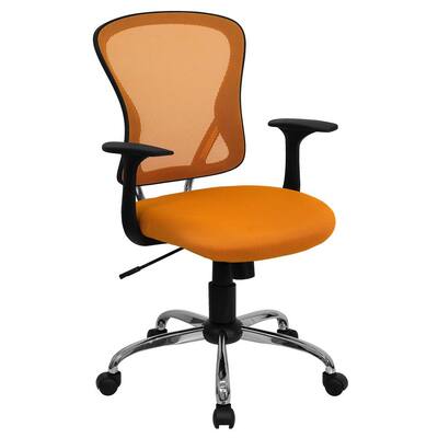 Mid-Back Orange Mesh Swivel Task Chair with Chrome Base