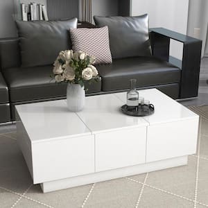 39.3 in. White Rectangle Wood Extendable Coffee Table, Cocktail Table with 2-Hidden Storage Compartment and 2-Drawers